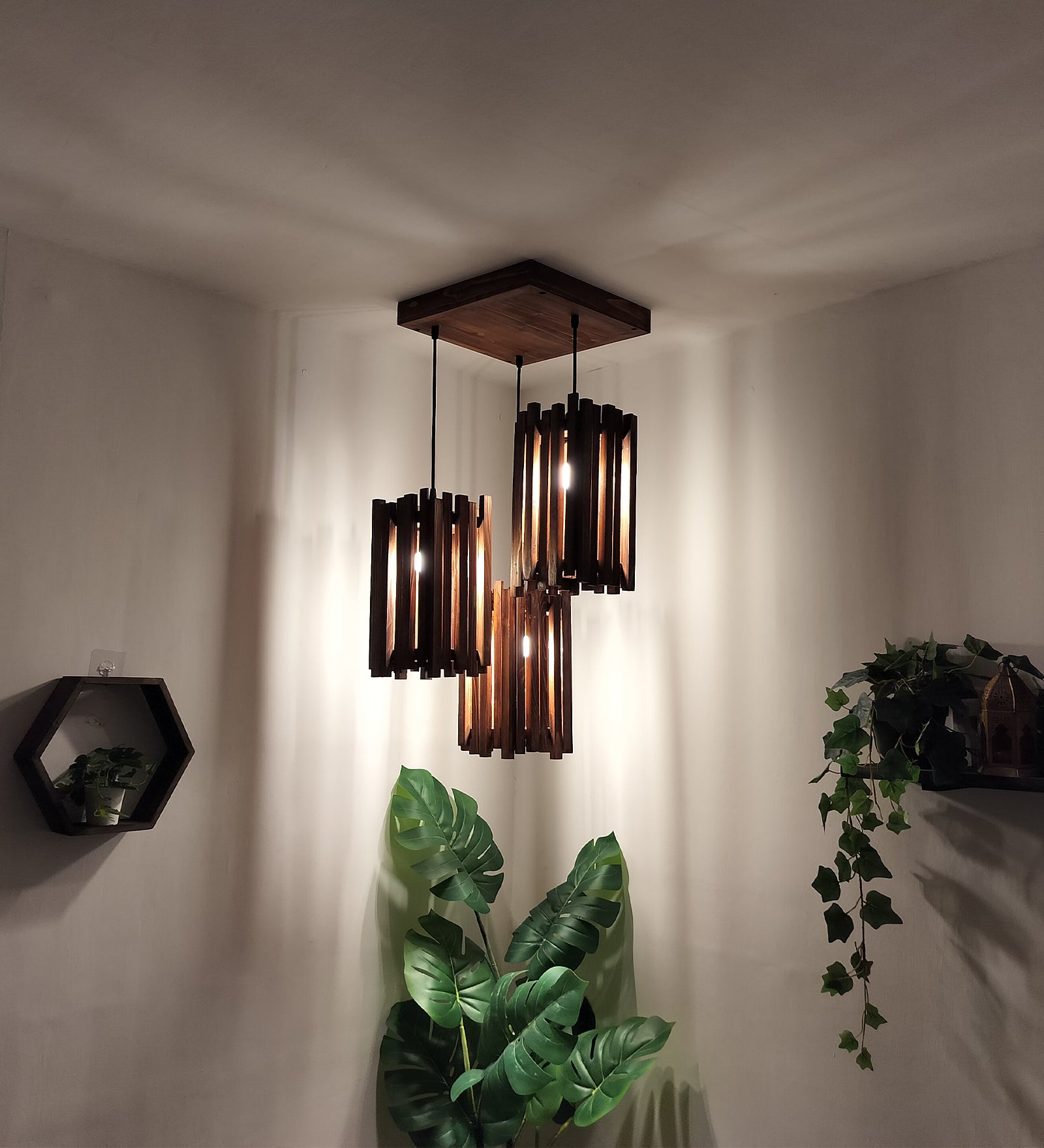 Palisade Brown Wooden Cluster Hanging Lamp (BULB NOT INCLUDED)