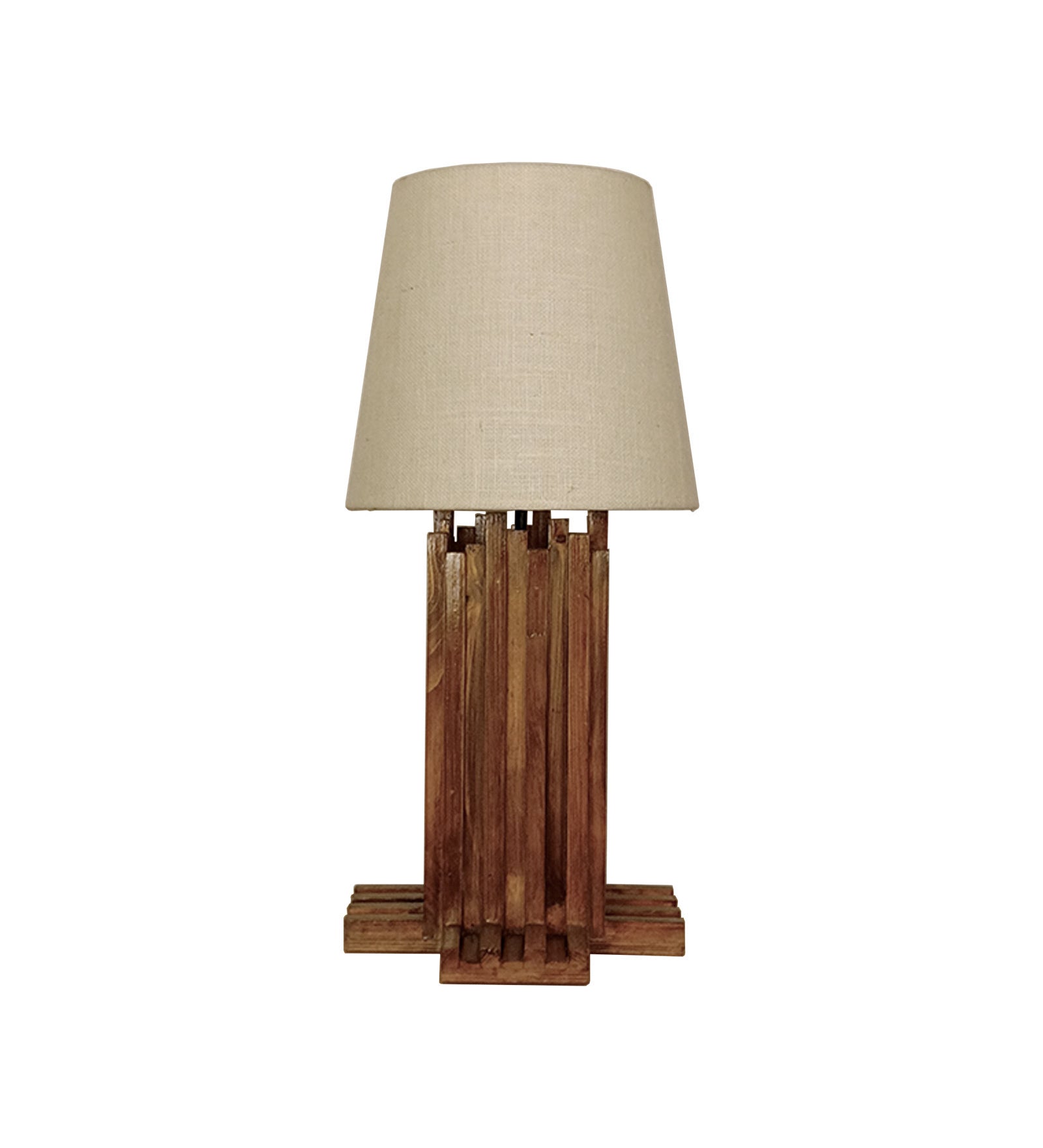 Palisade Brown Wooden Table Lamp with White Fabric Lampshade (BULB NOT INCLUDED)