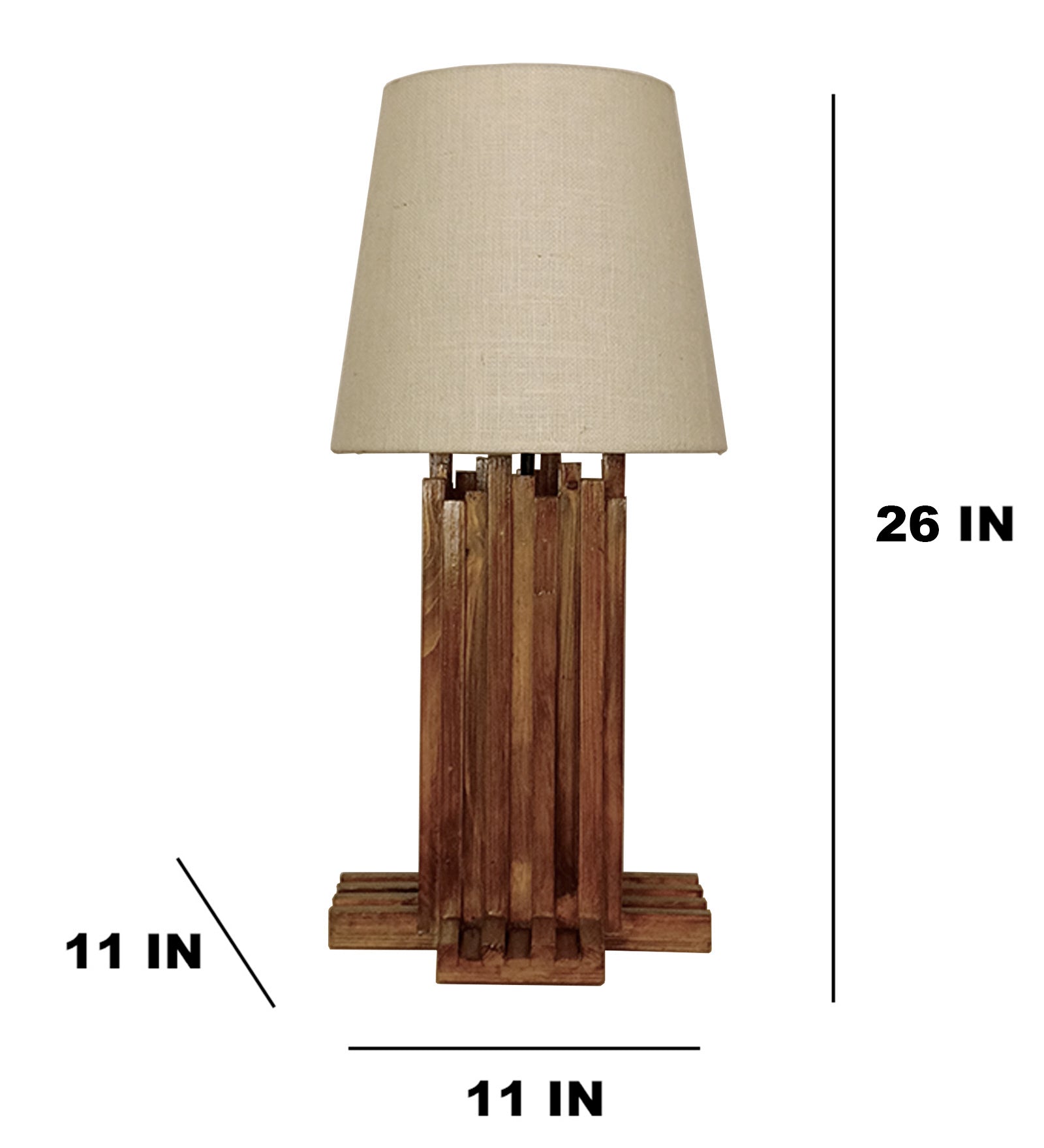 Palisade Brown Wooden Table Lamp with White Fabric Lampshade (BULB NOT INCLUDED)