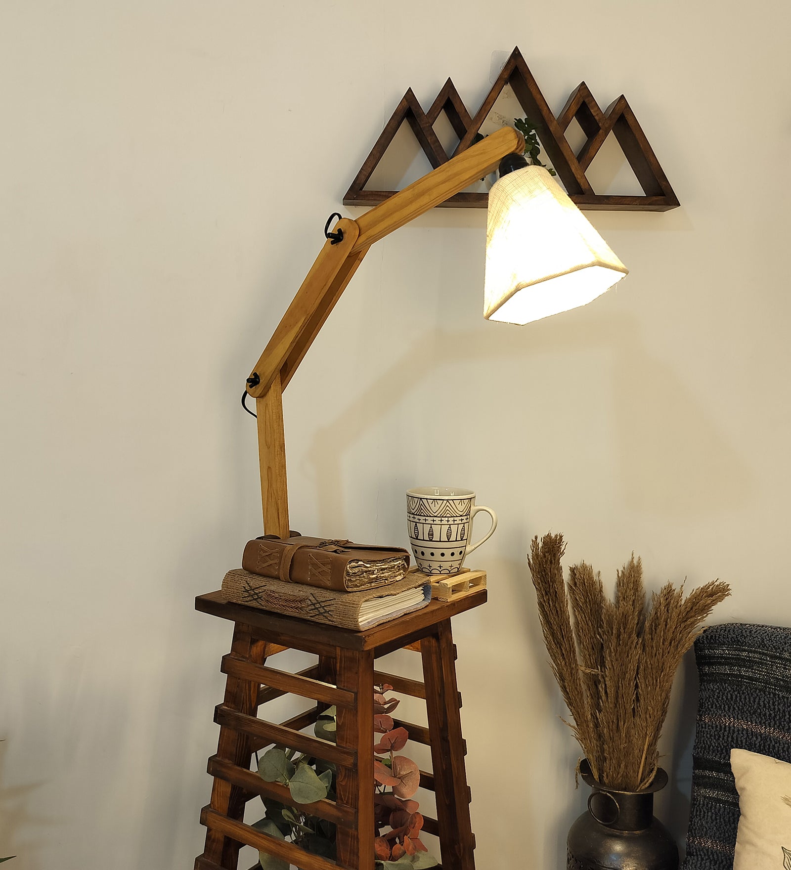 Pascal Wooden Floor Lamp with Brown Base and Jute Fabric Lampshade (BULB NOT INCLUDED)