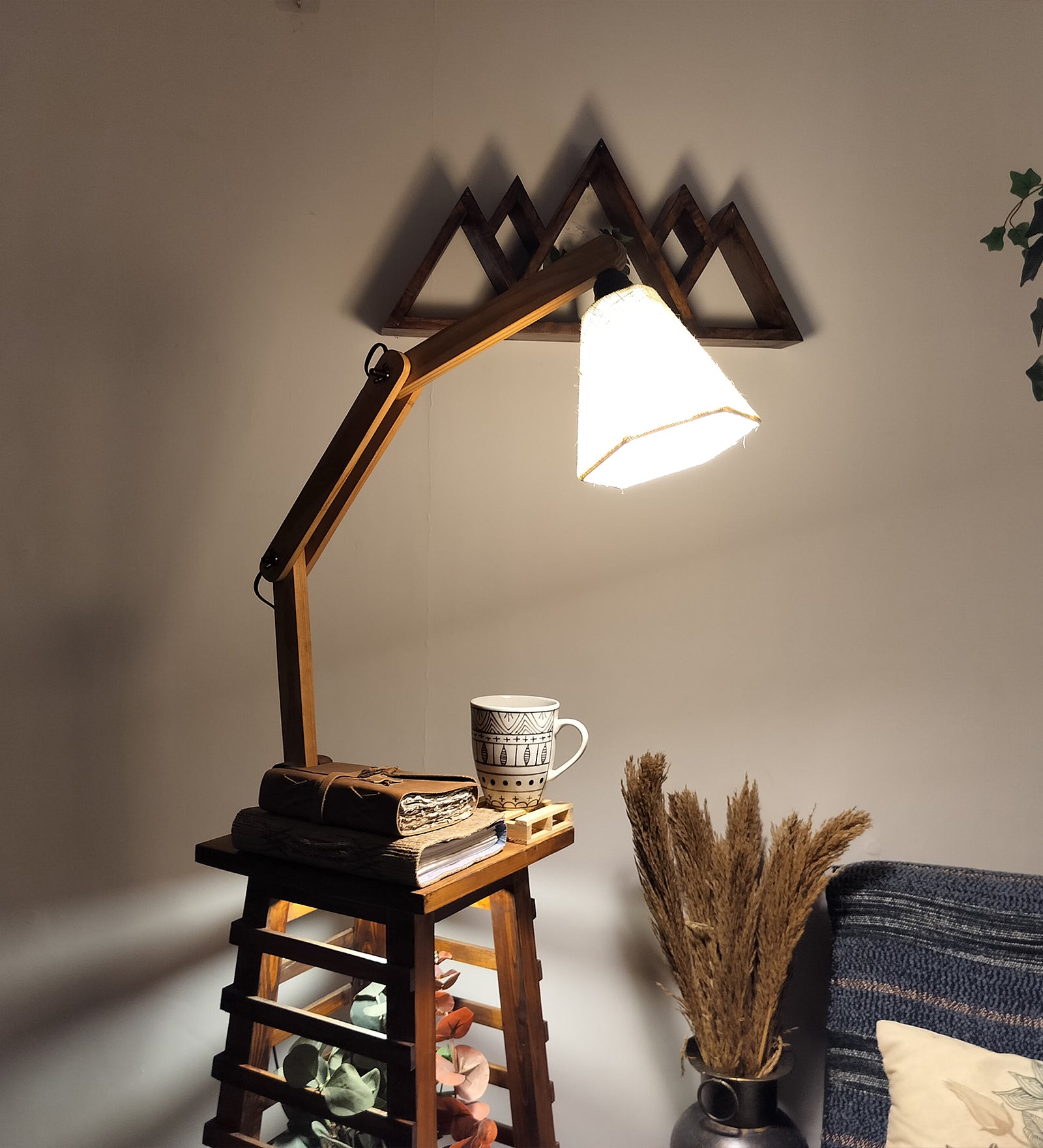 Pascal Wooden Floor Lamp with Brown Base and Jute Fabric Lampshade (BULB NOT INCLUDED)