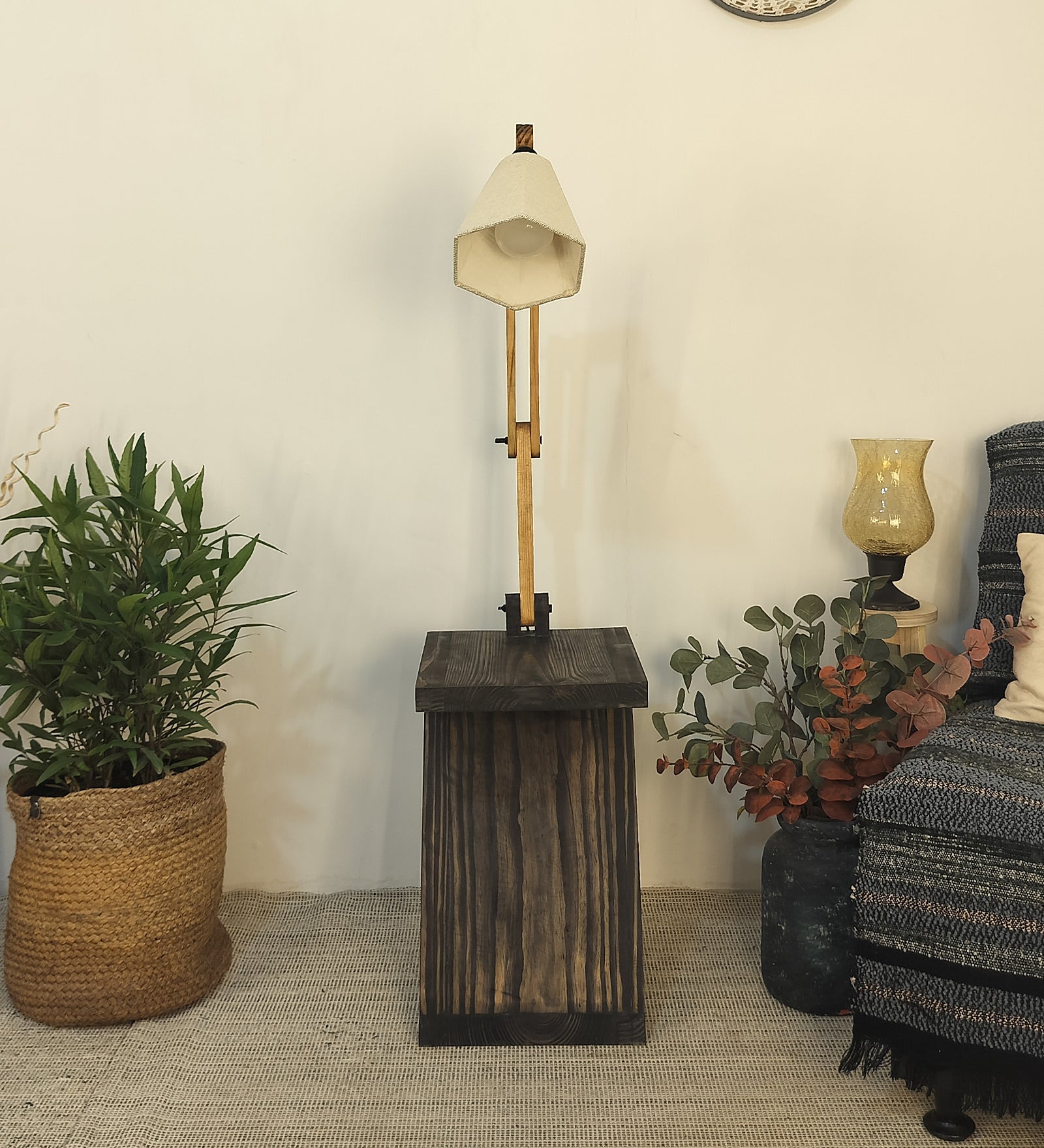 Patrice Wooden Floor Lamp with Brown Base and Jute Fabric Lampshade (BULB NOT INCLUDED)