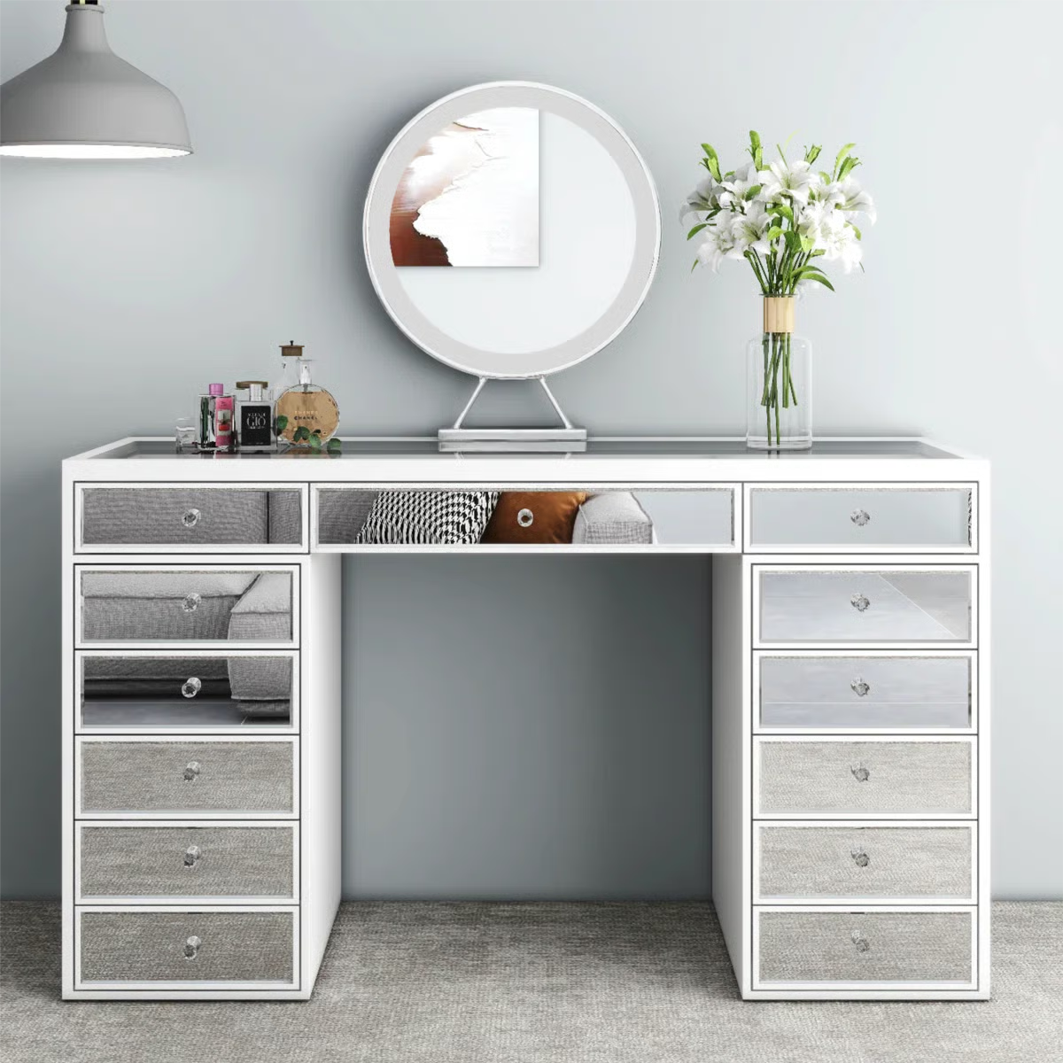 Patternson Mirrored Vanity Table 13-Drawer- OUCH CART | Dressing table 
