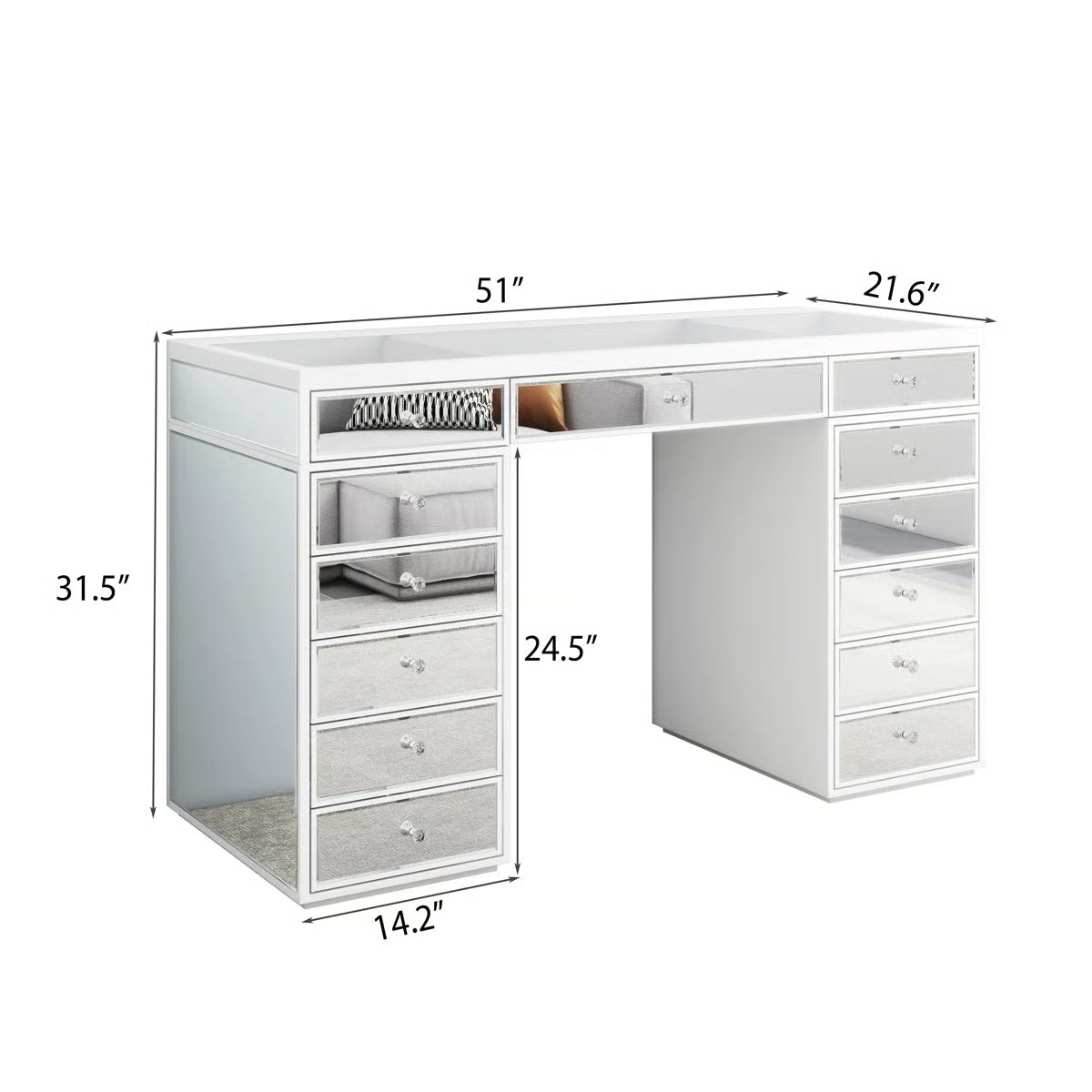 Patternson 13-Drawer Mirrored Vanity Desk – Stylish Makeup Table