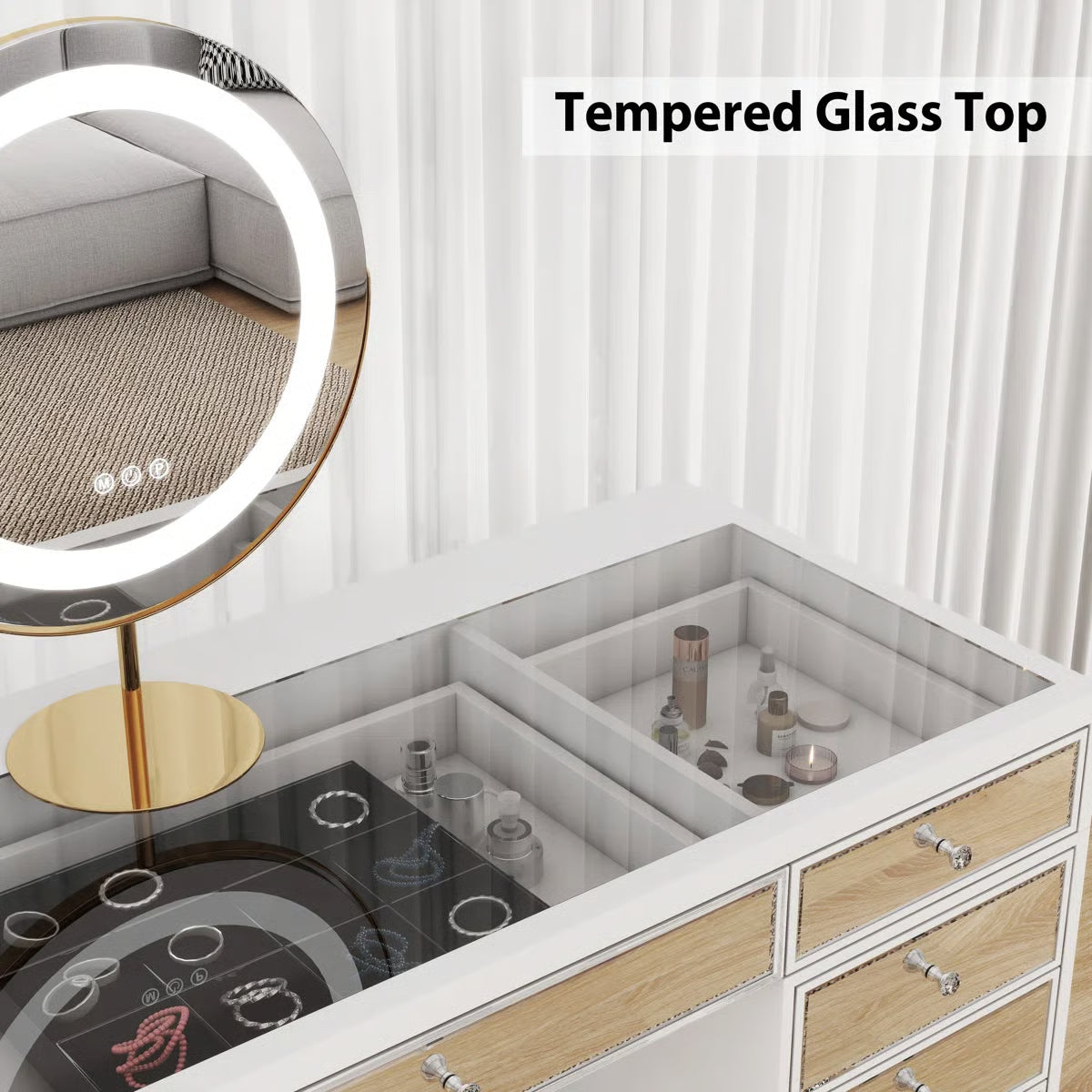 Patternson Mirrored Vanity Table 13-Drawer- OUCH CART | Dressing table 