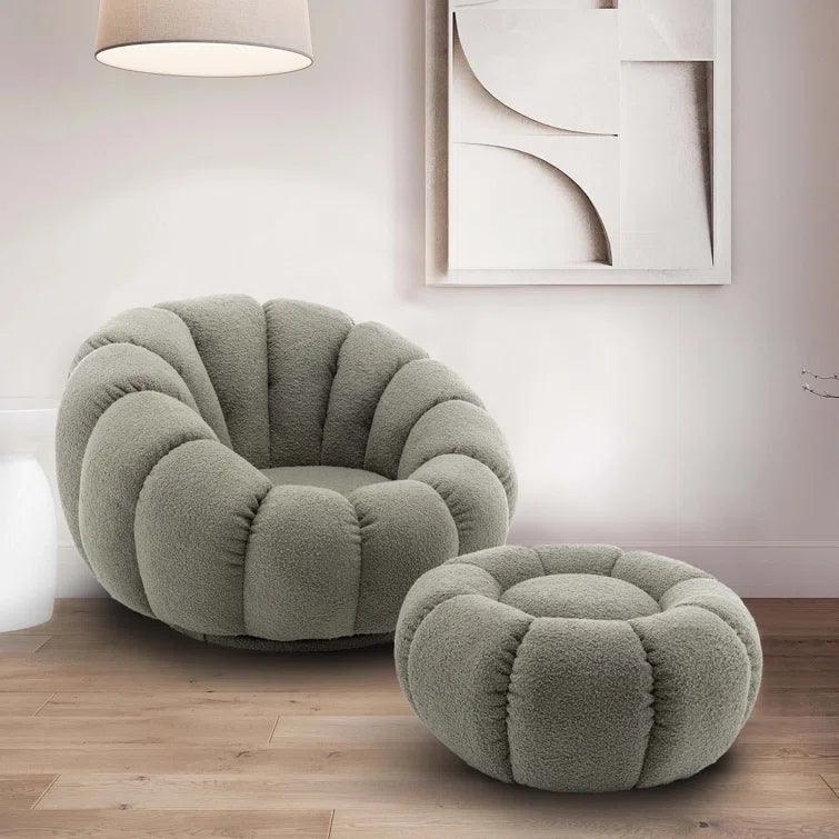 Perse Upholstered Swivel Accent Chair with Footstool - Ouch Cart 