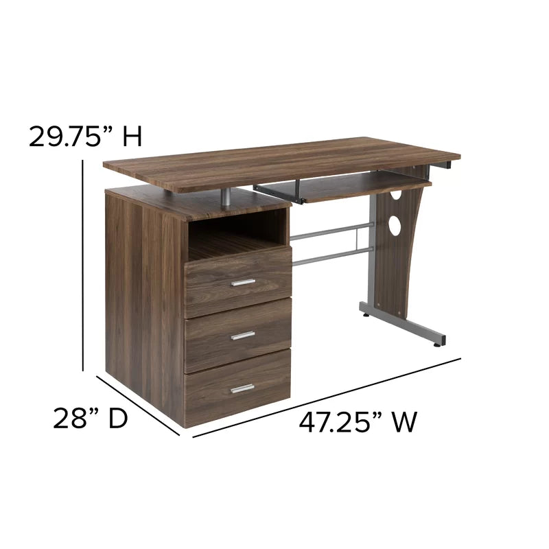Computer Desk with Three Drawer Single Pedestal and Pull-Out Keyboard Tray