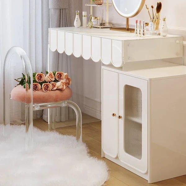 Elzbieta Vanity Dressing Table With Mirror & Stool Vanity Desk with, 2 Drawers, Makeup Vanity Table Set with Lights, Dressing Table for Women Girls - Ouch Cart 