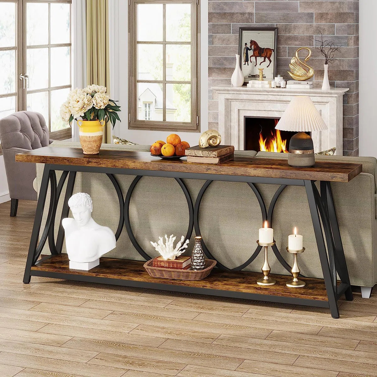 Rustic Industrial Console Table with Arched Frame