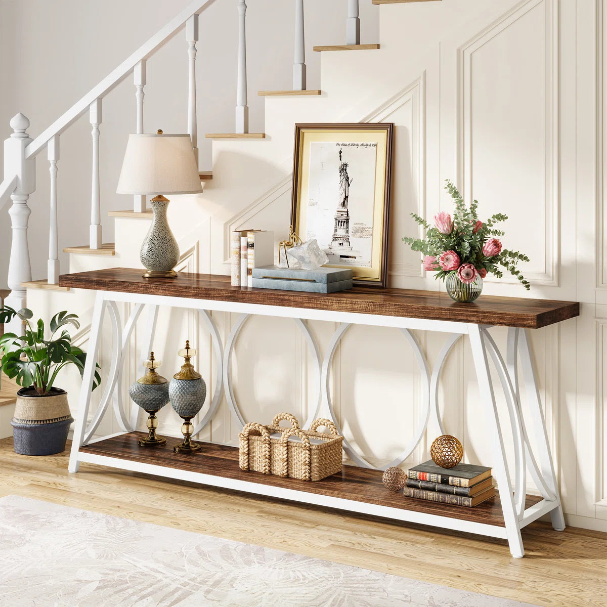 Rustic Industrial Console Table with Arched Frame