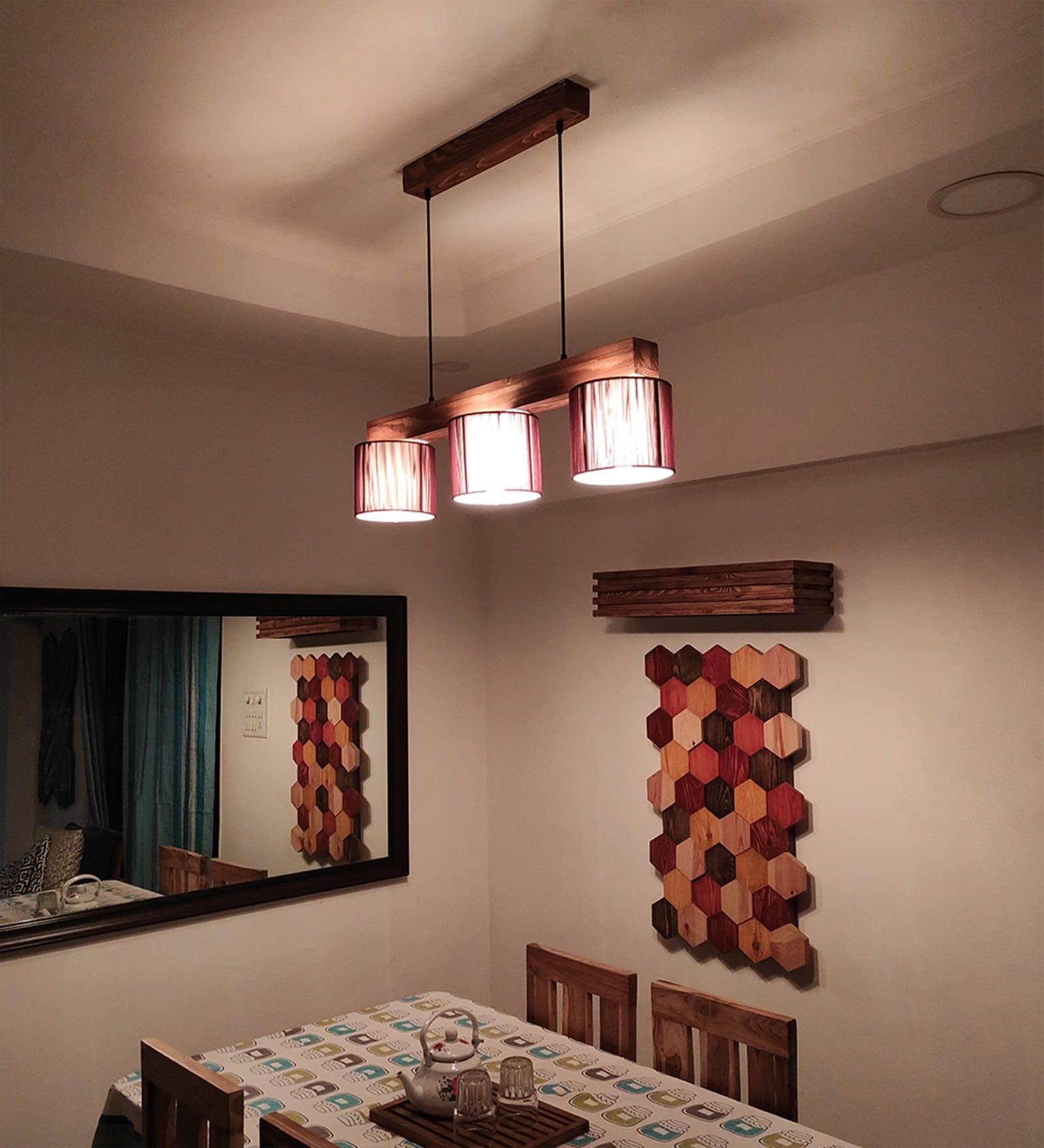 Tiga Brown Wooden Series Hanging Lamp with Brown Fabric Lampshades (BULB NOT INCLUDED) - Ouch Cart 