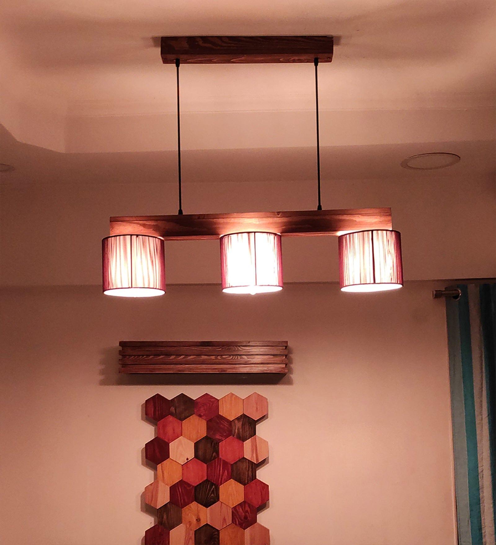 Tiga Brown Wooden Series Hanging Lamp with Brown Fabric Lampshades (BULB NOT INCLUDED) - Ouch Cart 