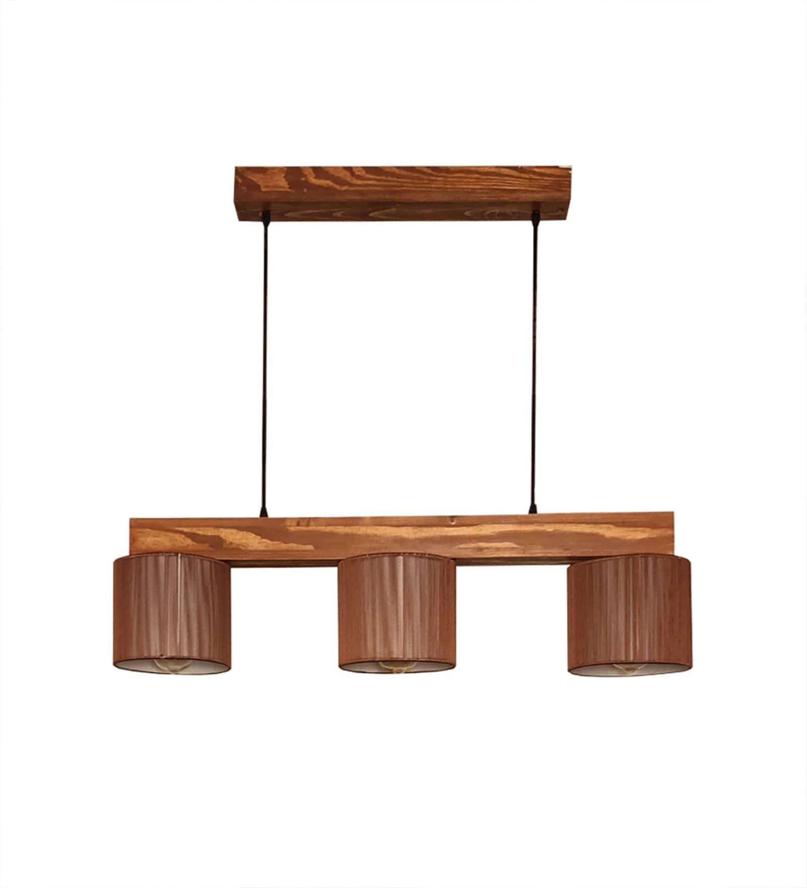 Tiga Brown Wooden Series Hanging Lamp with Brown Fabric Lampshades (BULB NOT INCLUDED)