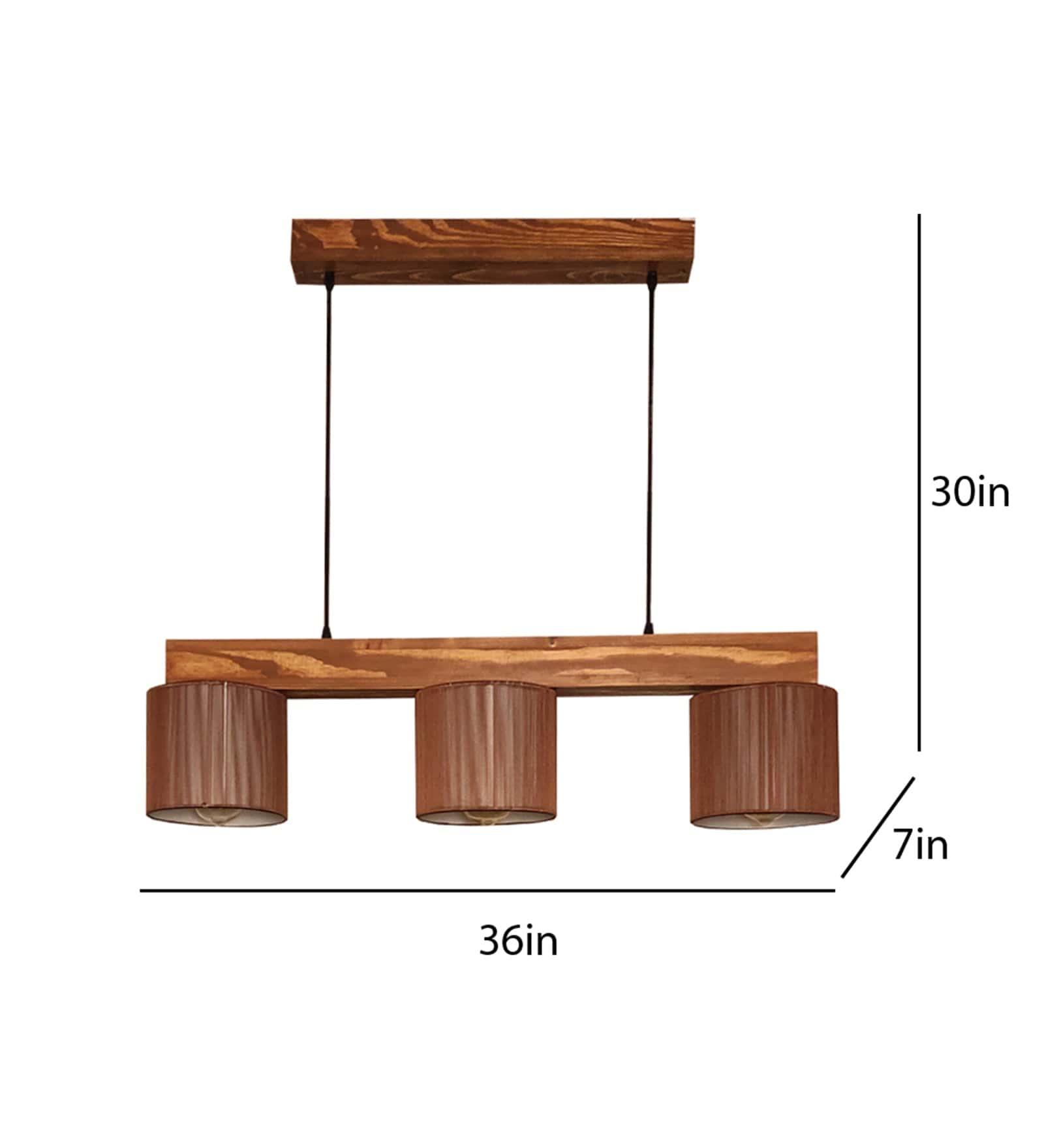 Tiga Brown Wooden Series Hanging Lamp with Brown Fabric Lampshades (BULB NOT INCLUDED) - Ouch Cart 