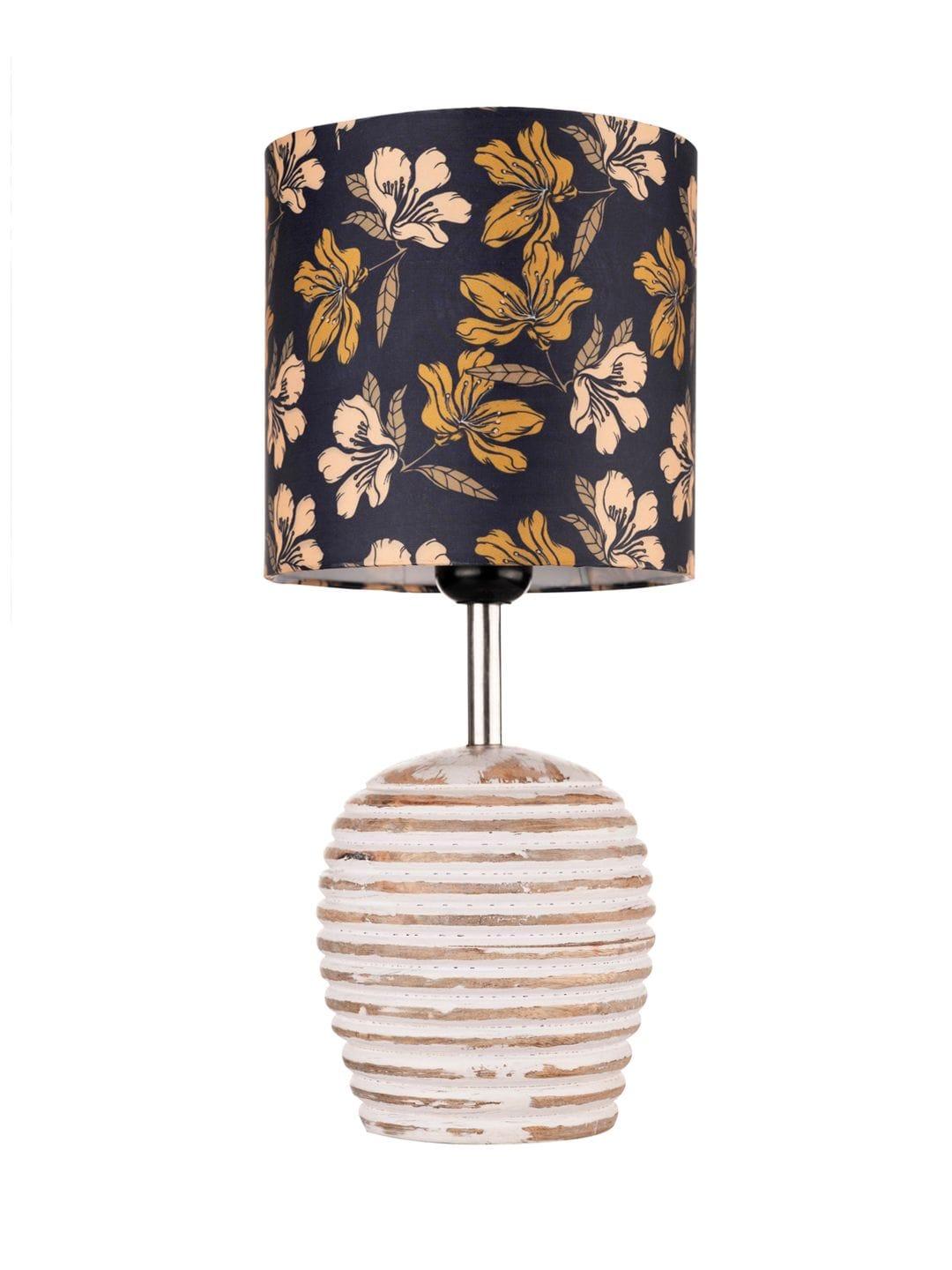 Stripped Distress White Lamp with Black Floral multicolor shade - Ouch Cart 