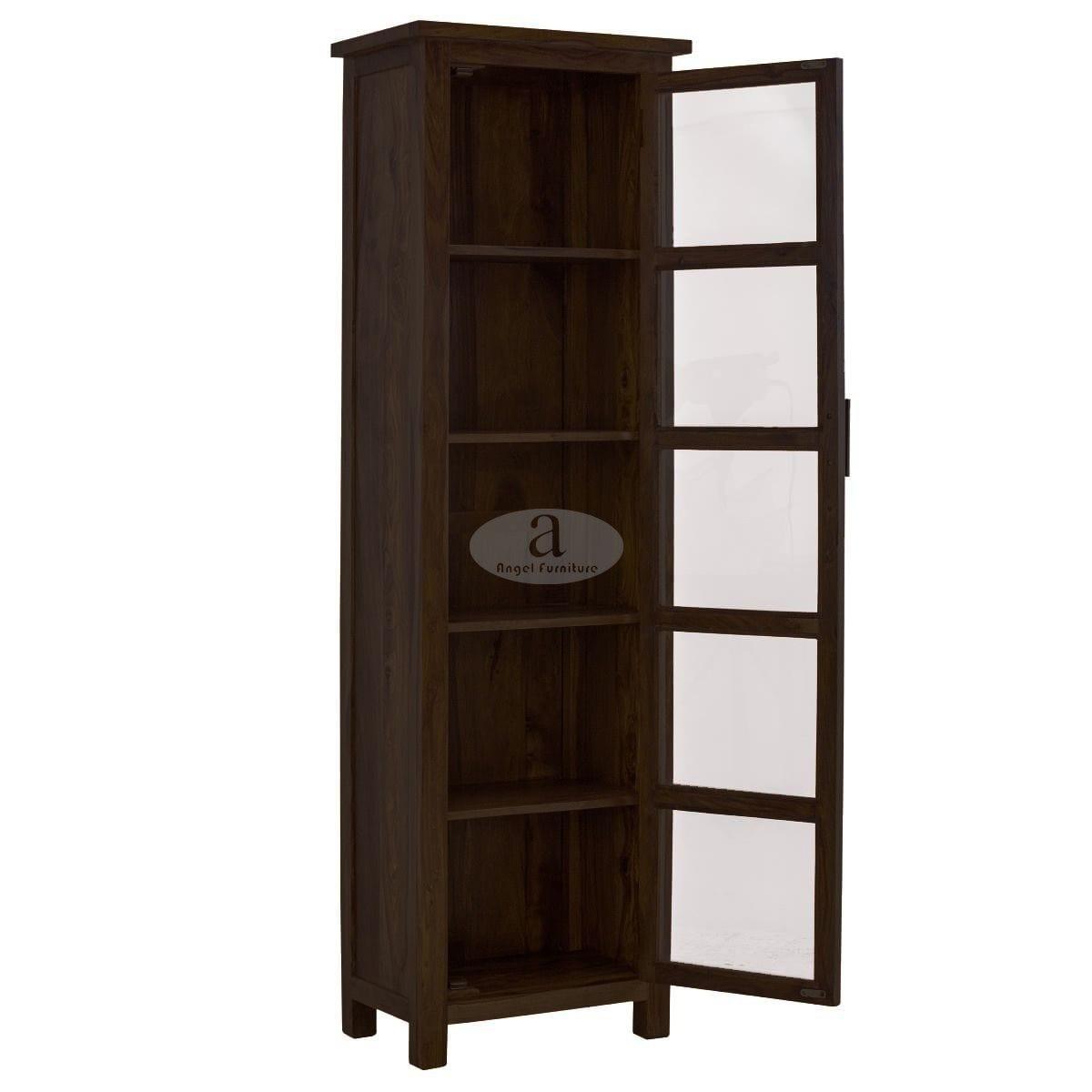 Sheesham Wood Single Door Crockery Cabinet Tall In Walnut Finish - Ouch Cart 