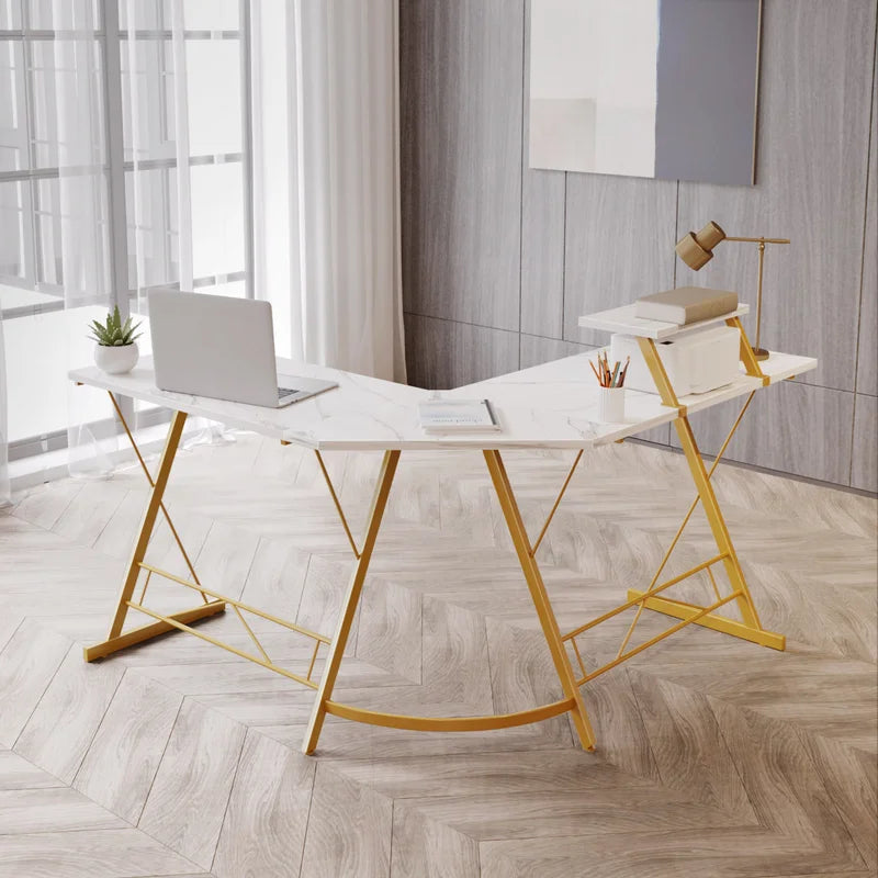 L-Shaped Metal Base Computer Desk