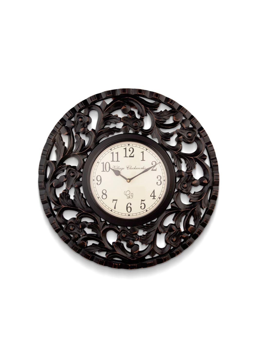 Round Wooden Flower Carving 18 Inches Wall Clock - Ouch Cart 