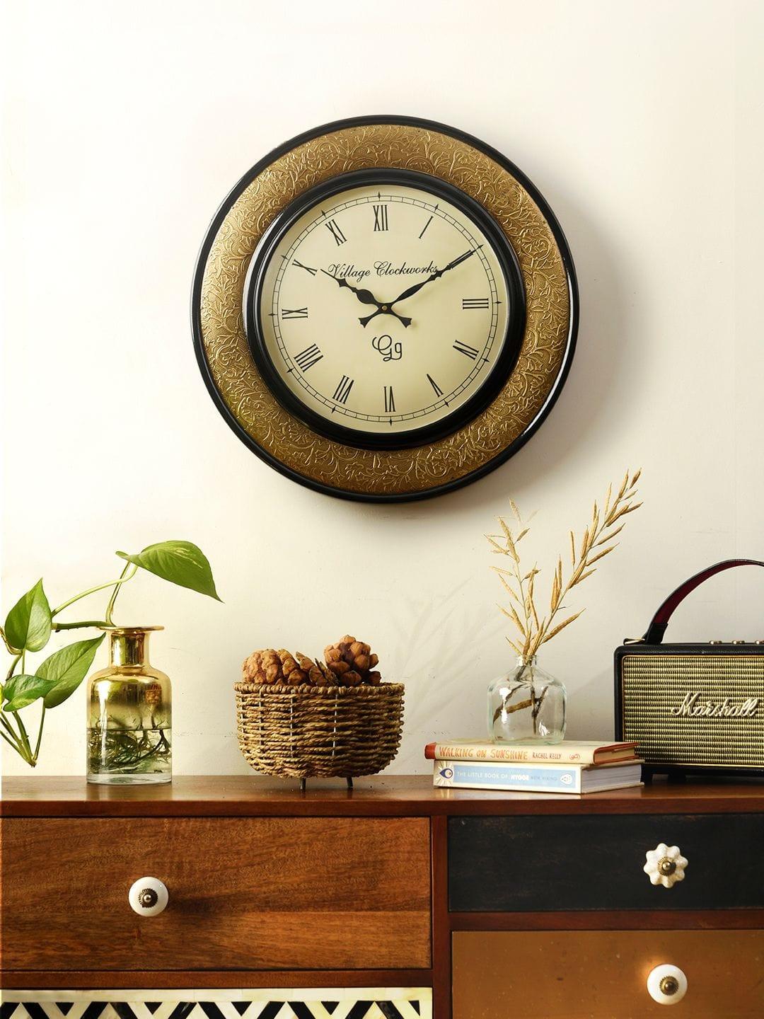 Round Polish with Metal Brass 18 Inches Wall Clock - Ouch Cart 