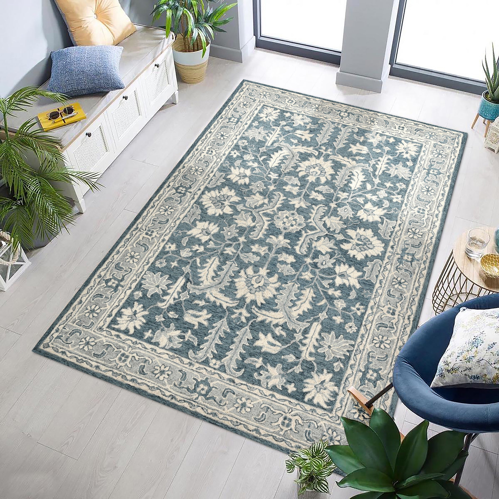 Saraswati Global Rug , Handmade Area Rug, 4x6 Feet,  Wool & Viscose Rug, Luxurious  Anti-Skid & Anti Slip Backing Carpet , Ideal for Bedroom, Living Room, and Dining Room, Kids Room, Office Rug.