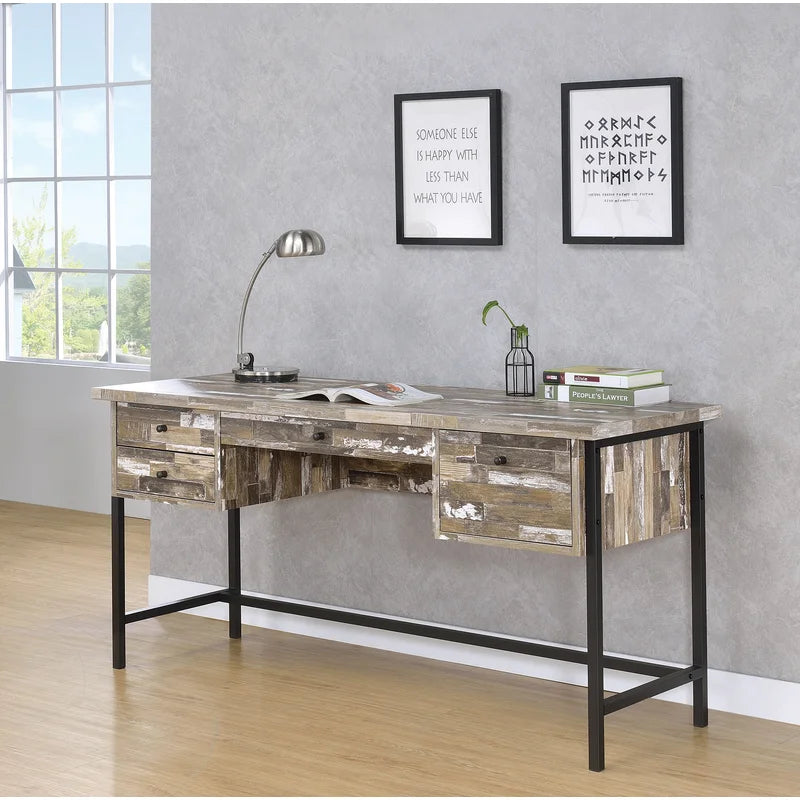 "Chic Metal Base Writing Desk: Modern Style with Sturdy Functionality"