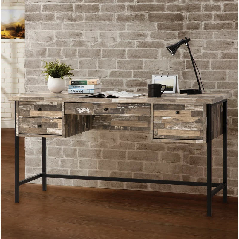 "Chic Metal Base Writing Desk: Modern Style with Sturdy Functionality"