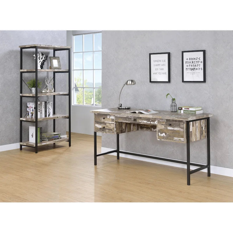 "Chic Metal Base Writing Desk: Modern Style with Sturdy Functionality"