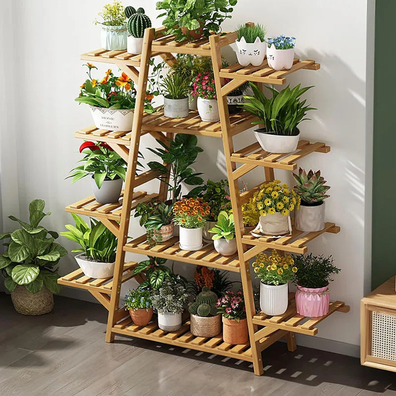 Multi-Tier Bamboo Plant Shelf Stand | 12 Tiers for Indoor & Outdoor Display