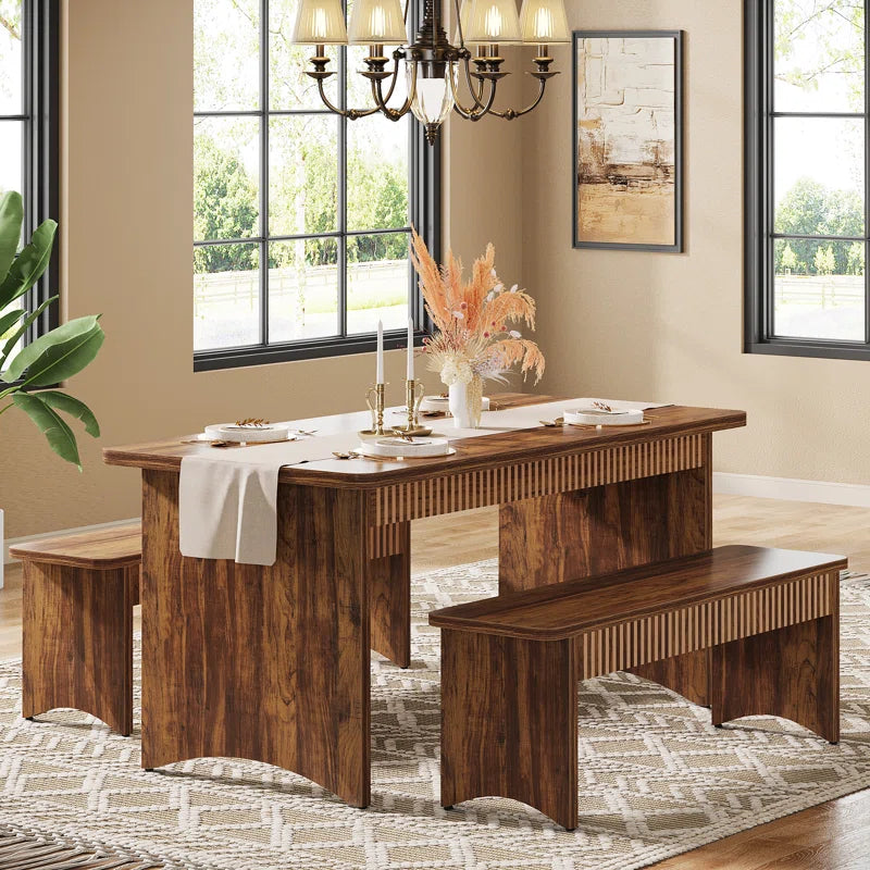 Dining Table Set for 4-6 Person, 3 Piece Kitchen Table Set