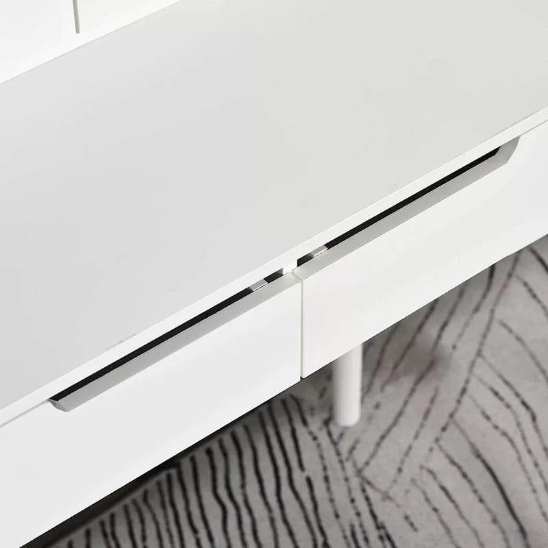 Vanity Makeup Mirror Desk Wooden Vanity Table Makeup Dressing Desk with LED Light Dressing Table with 2 Drawers - Ouch Cart 