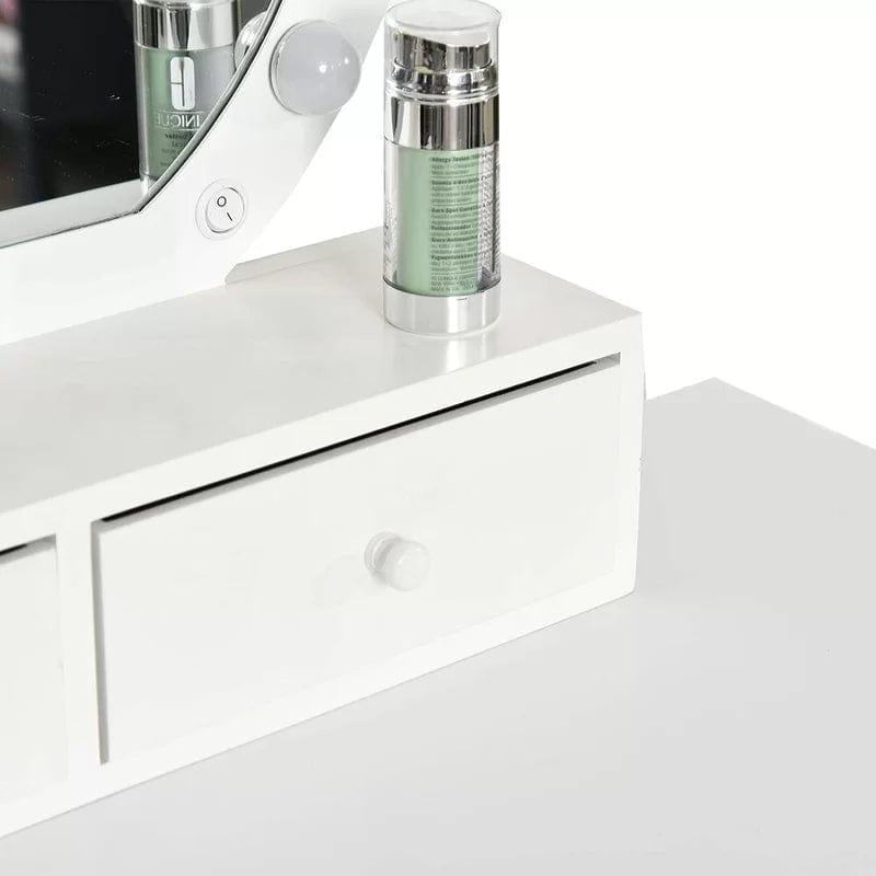 Vanity Makeup Mirror Desk Wooden Vanity Table Makeup Dressing Desk with LED Light Dressing Table with 2 Drawers - Ouch Cart 