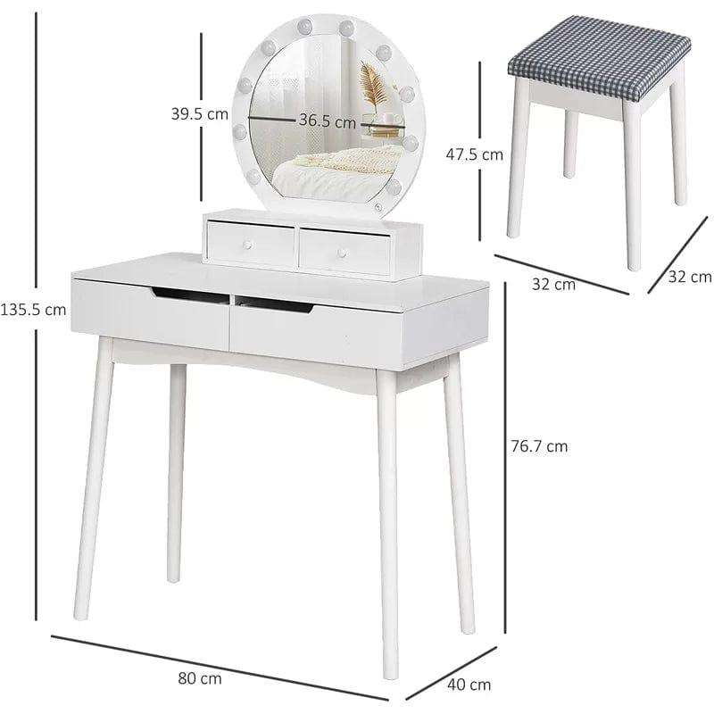 Vanity Makeup Mirror Desk Wooden Vanity Table Makeup Dressing Desk with LED Light Dressing Table with 2 Drawers - Ouch Cart 