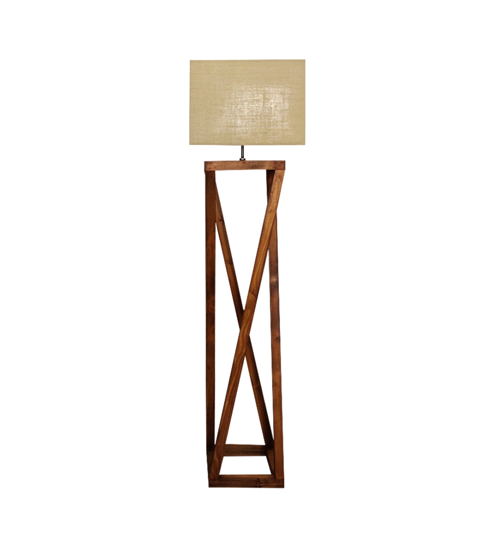 Remy Wooden Floor Lamp with Brown Base and Beige Fabric Lampshade (BULB NOT INCLUDED)