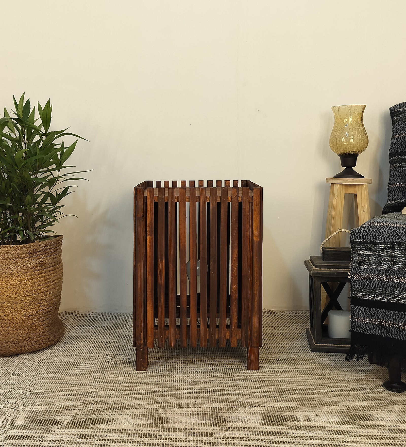 Renard Wooden Floor Lamp with Brown Base and Jute Fabric Lampshade (BULB NOT INCLUDED)