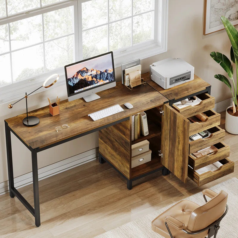 Computer Desk With Cabinet And a 5-Drawer Pedestal