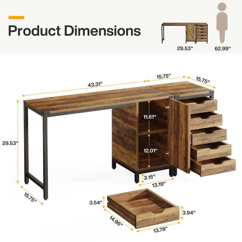Computer Desk With Cabinet And a 5-Drawer Pedestal