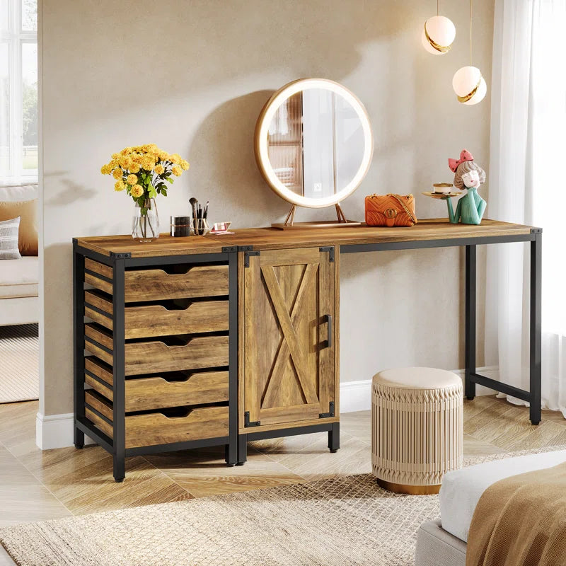 Computer Desk With Cabinet And a 5-Drawer Pedestal