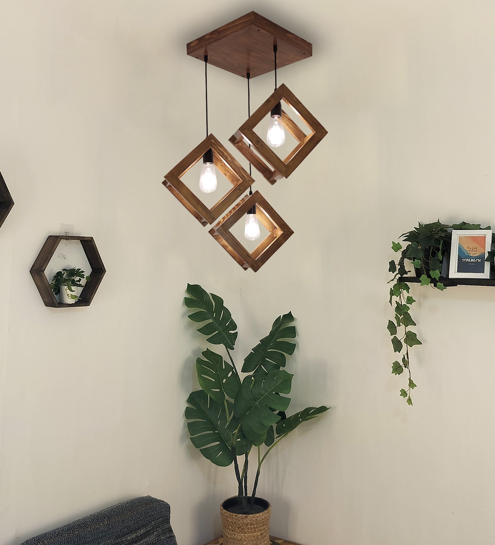 Rhombus Brown Cluster Hanging Lamp (BULB NOT INCLUDED)