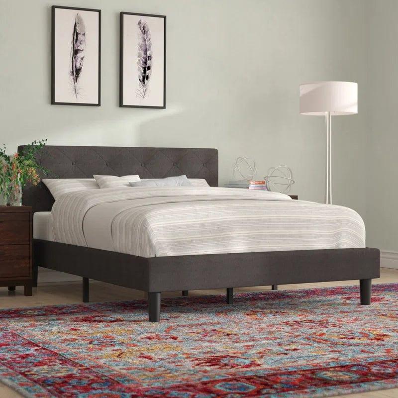 Ridley Button Detailed Headboard Upholstered Bed Frame - Ouch Cart 