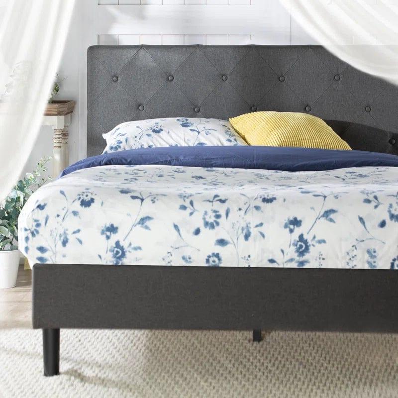 Ridley Button Detailed Headboard Upholstered Bed Frame - Ouch Cart 