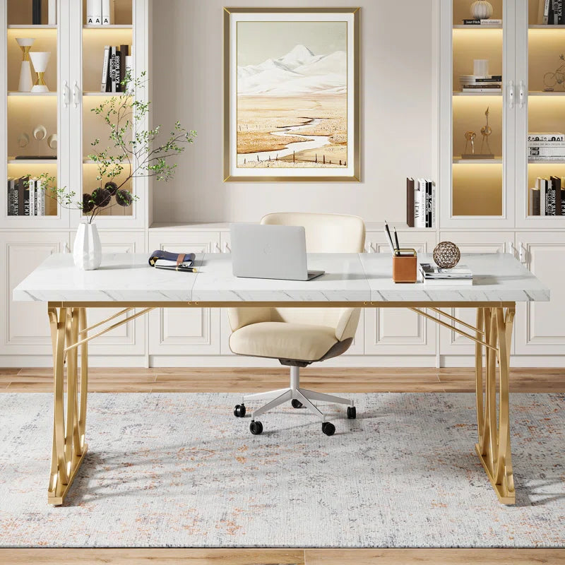 Marble Look Top Metal Base Executive Desk