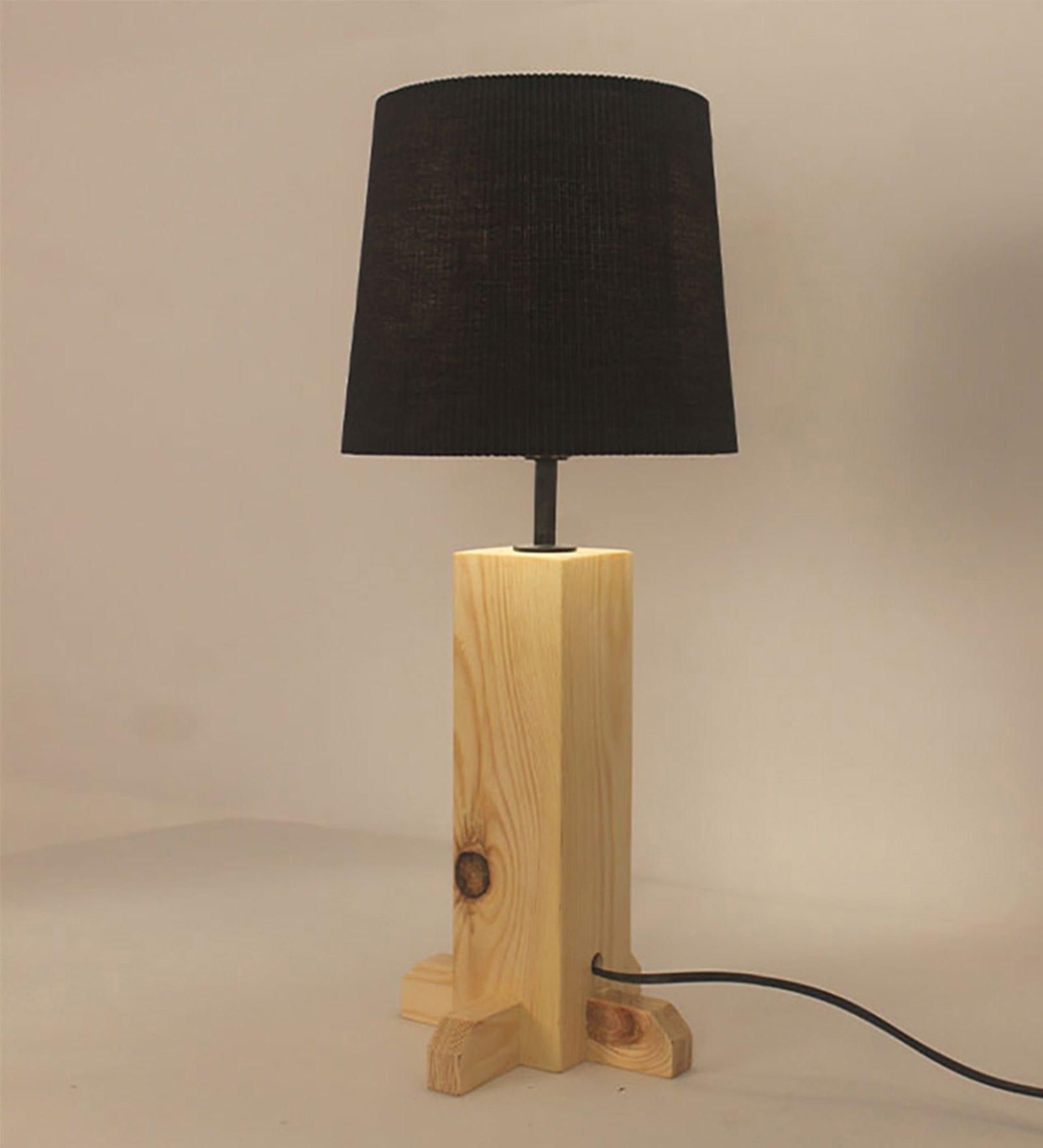 Rocket Beige Wooden Table Lamp with Black Fabric Lampshade (BULB NOT INCLUDED) - Ouch Cart 