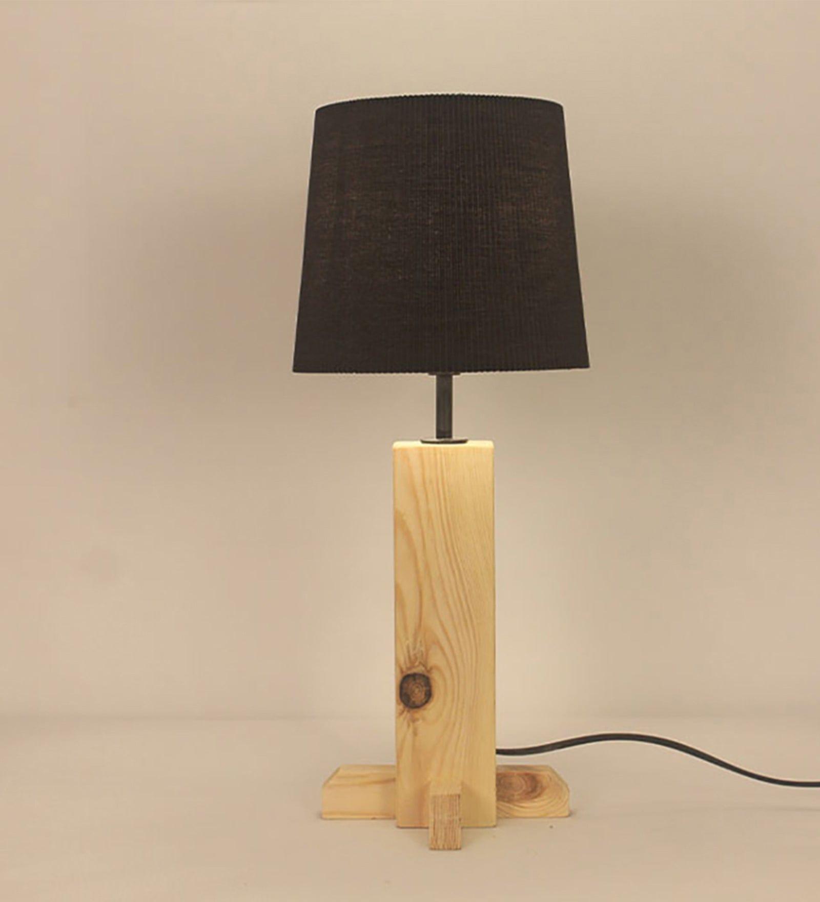 Rocket Beige Wooden Table Lamp with Black Fabric Lampshade (BULB NOT INCLUDED) - Ouch Cart 