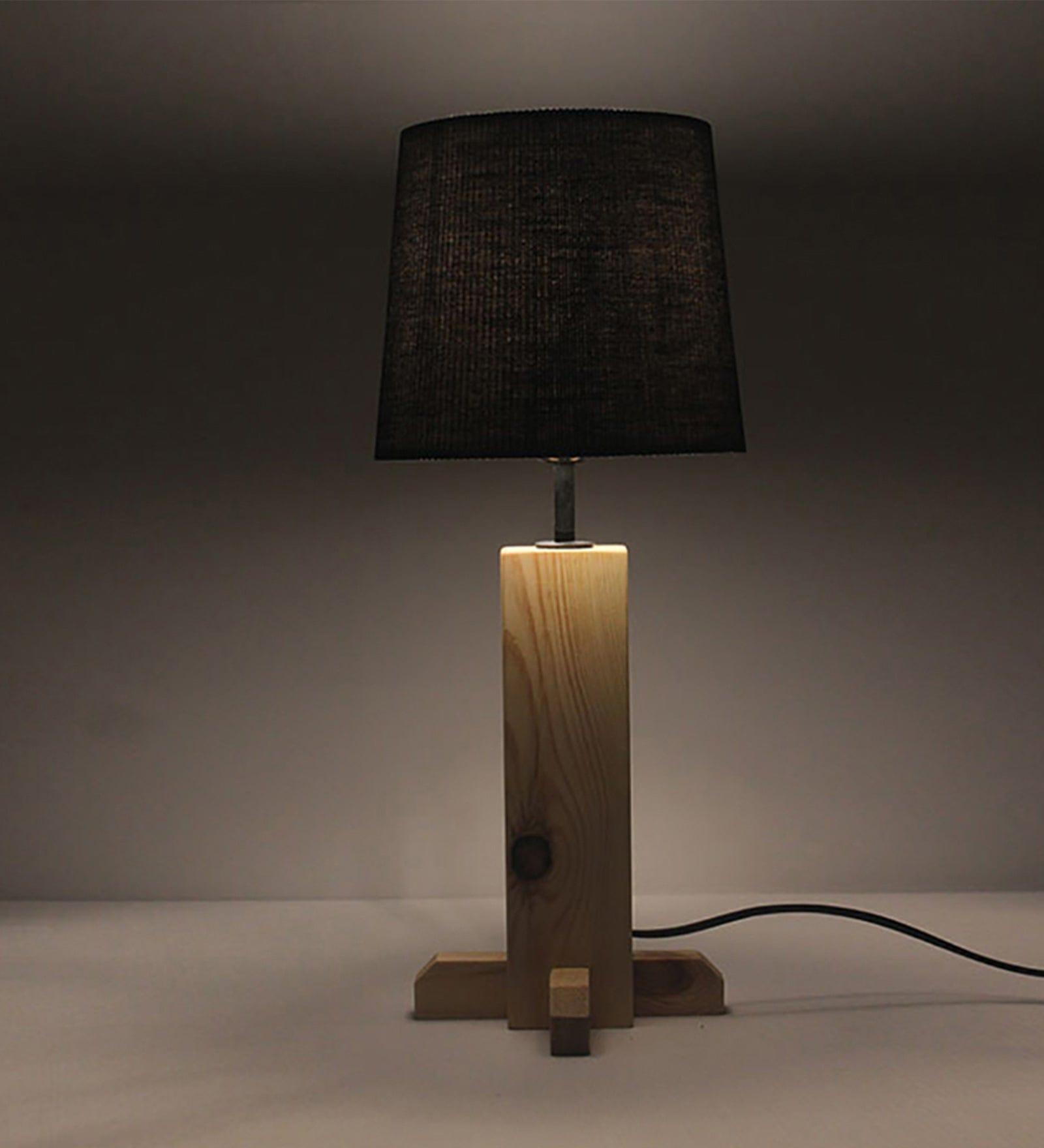 Rocket Beige Wooden Table Lamp with Black Fabric Lampshade (BULB NOT INCLUDED) - Ouch Cart 