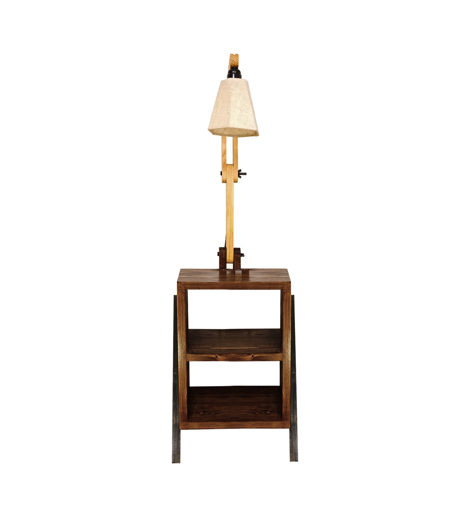 Ronan Wooden Floor Lamp with Brown Base and Jute Fabric Lampshade (BULB NOT INCLUDED)