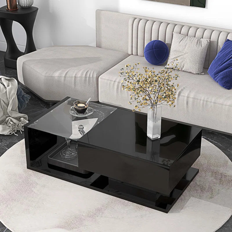 Coffee Table with Storage,Modern Coffee Table with Tempered Glass