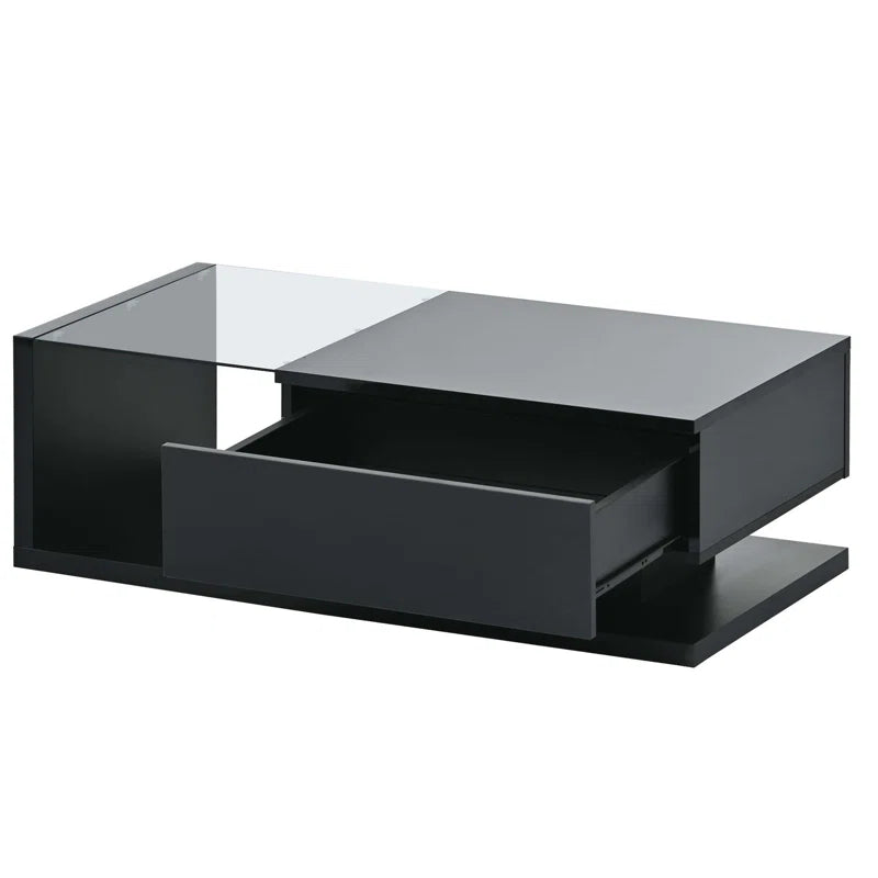 Coffee Table with Storage,Modern Coffee Table with Tempered Glass