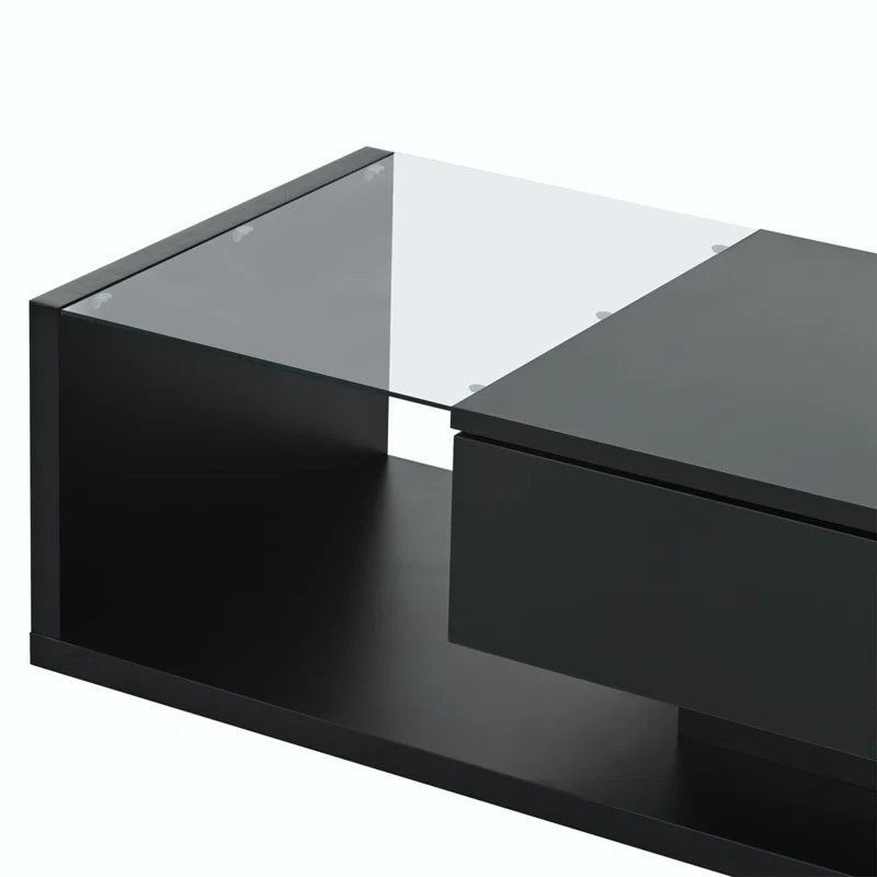 Coffee Table with Storage,Modern Coffee Table with Tempered Glass