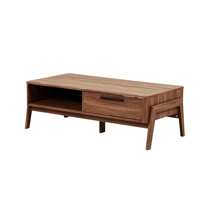 Modern Storage Coffee Table with Sliding Door & Hidden Compartments – Rectangular Wood Finish Center Table