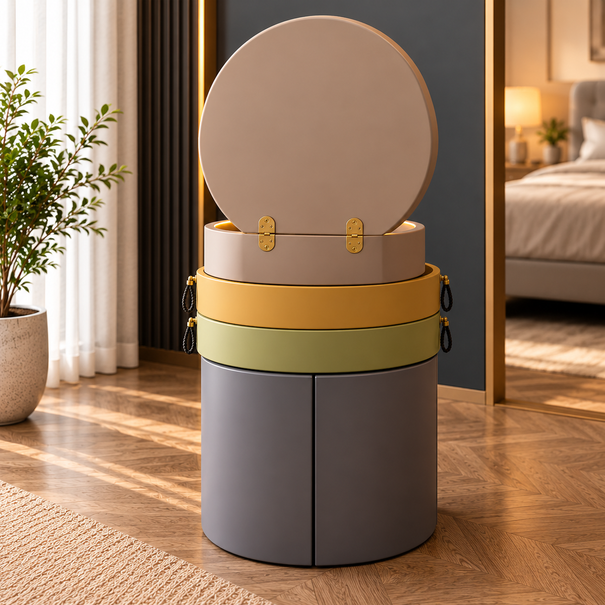Rotating Makeup Organizer with LED Mirror  Multi-Tier Vanity Storage Cabinet for Makeup, Jewelry & Accessories